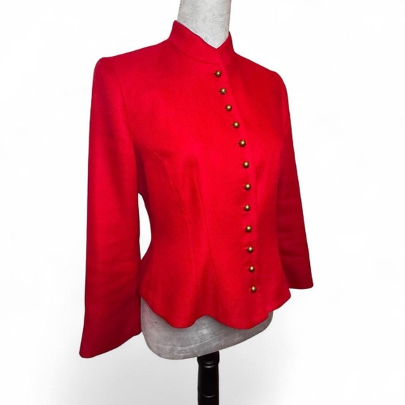 Lauren Ralph Lauren Red Linen Military Blazer – Size 8P Petite - Picture 1 of 8